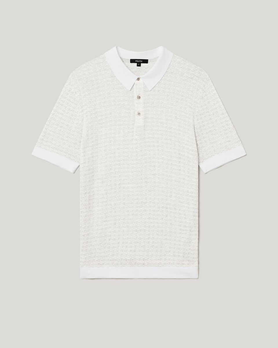 Orlando Two-Tone Short Sleeve Polo Knit, Grey Marle Orlando Two-Tone Short Sleeve Polo Knit, Grey Marle, hi-res